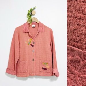 Anthropologie Odille Waffle Knit Artsy Embroidered Button Front Light Jacket